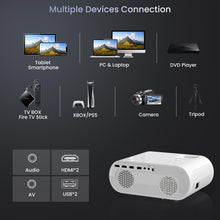 Load image into Gallery viewer, HOMPOW Projector, Native 1080P Full HD Bluetooth Projector with Speaker, Outdoor Portable Movie Mini Projector Compatible with Laptop, Smartphone, TV Stick, Xbox, PS5

