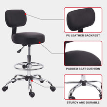 Load image into Gallery viewer, KLASIKA Drafting Swivel Chair with Back Support and Adjustable Footrest Rolling Stool, Multi-Purpose Office Desk Chair for Bar Kitchen Shop, Black
