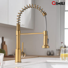 Load image into Gallery viewer, GIMILI Gold Kitchen Faucet with Sprayer,Modern Single Handle High-Arc Pull Out Kitchen Sink Faucet with Pull Down Sprayer
