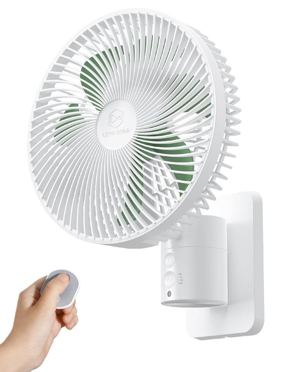 Quiet Wall Mount Oscillation Fan with Remote and Timer,8.5Inch Small Bathroom Mounted Fans with 4 Speeds, Indoor Bed Fan for RV, AC/DC(12V), Adjustable Tilt,5.9 ft Cord,Cooling Bedroom Fan for Home