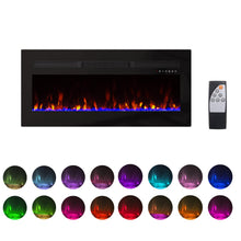 Load image into Gallery viewer, Panana Electric Fireplace Heater Wall Mounted, 60 inch Wide Recessed Electric Fireplace, 1400W, 8H Timer, 20 Color Flame, Remote Control, Log Set &amp; Crystal
