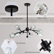 Load image into Gallery viewer, Weesalife Sputnik Chandeliers Modern Crystal Pendant Light Chandelier 9 Lights Mid Century Black Branches Chandeliers Ceiling Light Fixtures for Dining Room Bedroom Living Room G9 Bulbs

