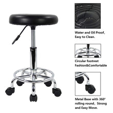 Load image into Gallery viewer, KKTONER PU Leather Modern Round Rolling Stool with Footrest Height Adjustable Spa Drafting Salon Tattoo Work Massage Stools Task Chair Small (Black)
