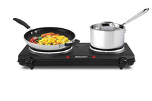Load image into Gallery viewer, Elite Gourmet EDB-302BF Countertop Double Cast Iron Burner, 1500 Watts Electric Hot Plate, Temperature Controls, Power Indicator Lights, Easy to Clean, Black
