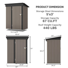 Load image into Gallery viewer, Patiowell 5x3 FT Outdoor Storage Shed, Tool Shed with Sloping Roof and Lockable Door, Metal Shed for Backyard Garden Patio Lawn, Brown
