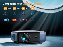 Load image into Gallery viewer, [Auto Focus/4K Support] Projector with WiFi 6 and Bluetooth 5.2, YABER Pro V9 600 ANSI Native 1080P Outdoor Movie Projector, Auto 6D Keystone &amp; 50% Zoom, Home Theater Projector for Phone/TV Stick/PC
