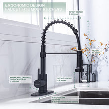 Load image into Gallery viewer, WEWE Kitchen Faucets with Pull Down Sprayer Commercial Industrial Stainless Steel Single Handle Single Hole Spring Farmhouse RV Sink Faucet, Matte Black
