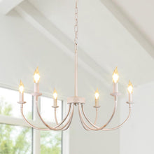 Load image into Gallery viewer, Rviezza French Country Chandelier, 6-Light Antique White Farmhouse Chandelier for Dining Room Lighting Fixtures Hanging, Candle Hanging Pendant Lights for Kitchen Living Room Bedroom Foyer
