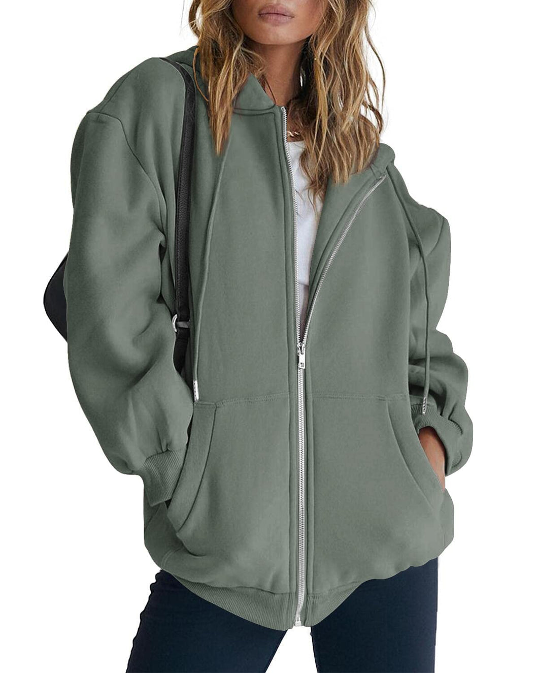 AUTOMET Womens Zip Up Hoodies Long Sleeve Fall Oversized Sweatshirts Fleece Y2K Jacket with Pockets 2024 Fashion Clothes Darkgreen