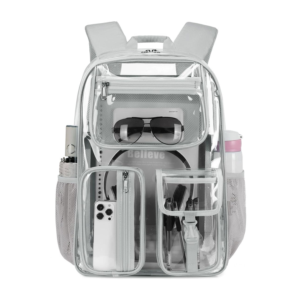 Heavy Duty Clear Backpack Clear BookBag,16 x11 x5inch TPU Large Capacity See Through Backpack for Sport Events,Travel (Grey)