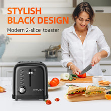 Load image into Gallery viewer, RAMJOY Black Toaster 2 Slice, Extra Wide Slot Toaster for Bagels, Bread, Waffles, 7 Shade Settings, 4 Main Functions, Removable Crumb Tray, 900 Watts Toasters, Black Stainless Steel
