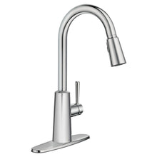 Load image into Gallery viewer, Moen Riley Chrome One-Handle Pulldown Kitchen Faucet Featuring Power Boost for a Faster Clean and Reflex Docking System for the Spray Head, Modern Kitchen Sink Faucet, 7402C
