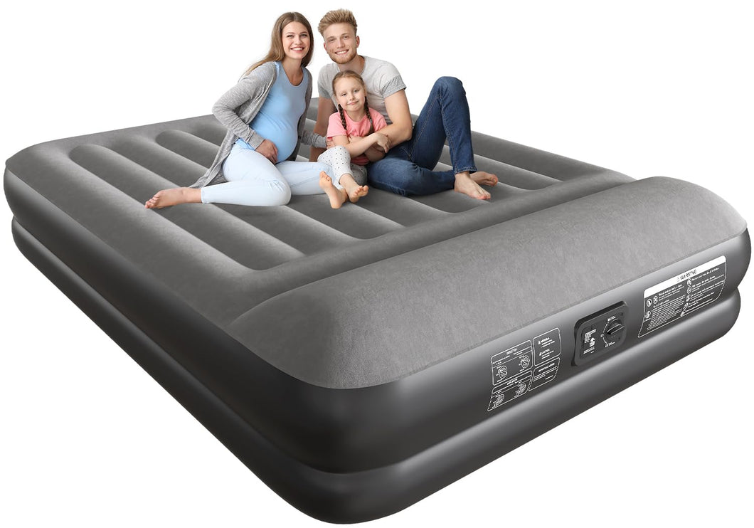 Ezyrest Queen Air Mattress Waterproof and Easy-to-Clean, Blow Up Mattress with Built-in Pump, Durable Inflatable Mattress with Pillow Design Suitable for Naps, Hosting a Friend and Camping