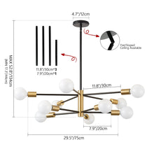Load image into Gallery viewer, KAISITE Modern Chandelier Dining Room Light Fixture Over Table 10-Light Sputnik Chandelier Ceiling Light Fixture Height Adjustable Black and Gold Mid Century Pendant Lighting for Kitchen Living Room
