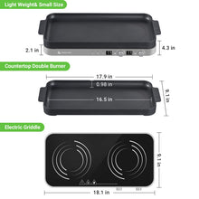 Load image into Gallery viewer, AMZCHEF Double Induction Cooktop with Removable Griddle Pan Non-stick, 1800W 2 burner Portable Induction Stove With Sensor Touch 9 Power Levels, 99 Min Timer, Iron Grey
