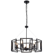 Load image into Gallery viewer, MhyTogn Industrial Style Chandelier, with Matt Black Finish Geometric Shade Pendant Lighting Fixture for Dining Room Living Room Kitchen Island Bedroom 5-Light
