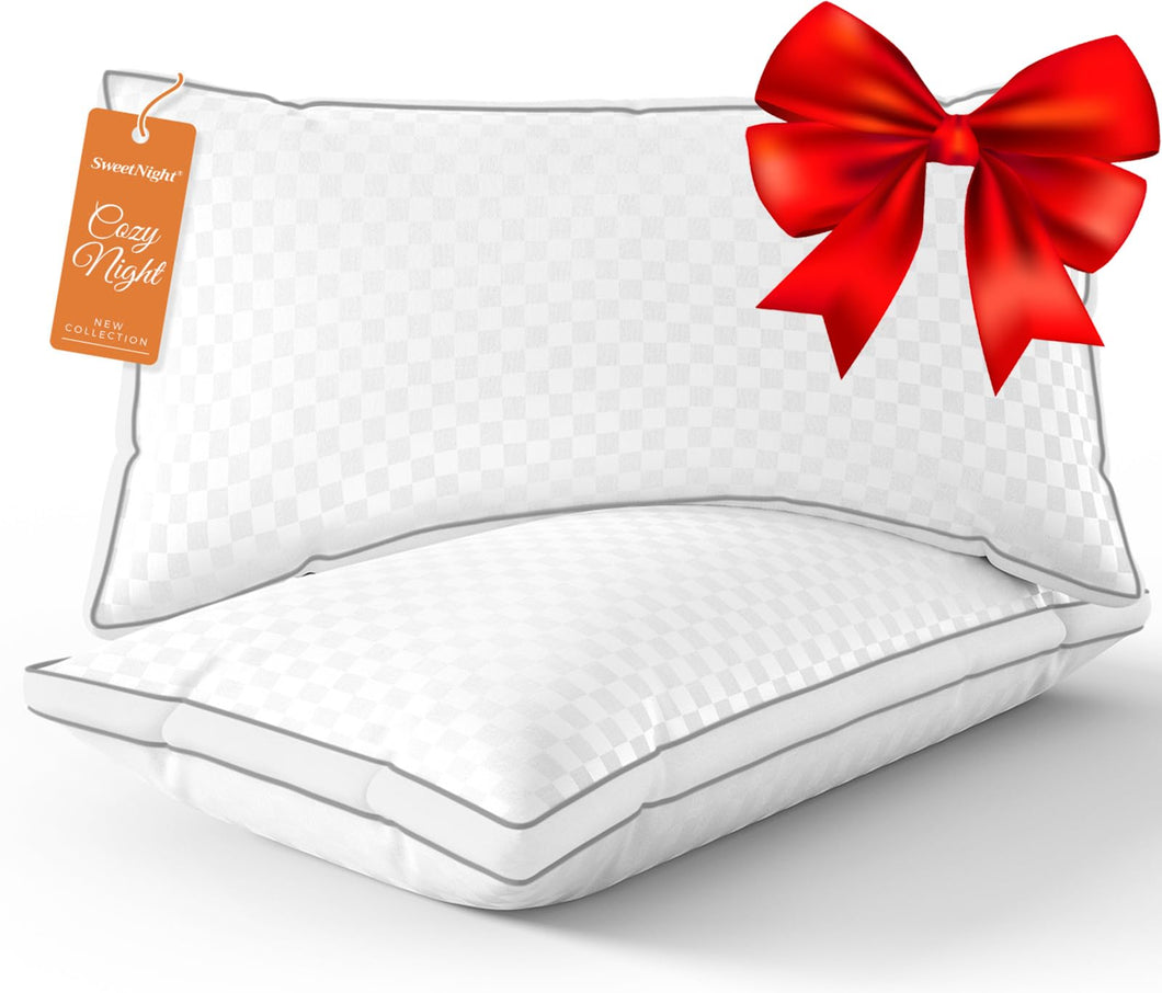 Sweetnight Bed Pillows Queen Size Set of 2, Fluffy Luxury Hotel Pillows Collection Gusseted for Neck and Shoulder, Side Back Stomach Sleeper Pillow, Cozy Night 18
