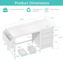 Load image into Gallery viewer, Lufeiya White Computer Desk with Fabric File Drawers Cabinet, 47 Inch Home Office Desks with Filing Cabinet for Small Space, Modern Writing Table PC Desks, White
