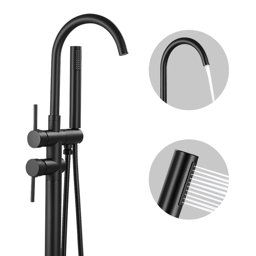 FGKQ Free Standing Tub Faucet Matte Black Floor Mounted Bathroom Bathtub Faucet Set with Hand Shower, 2 Handle Tub Filler