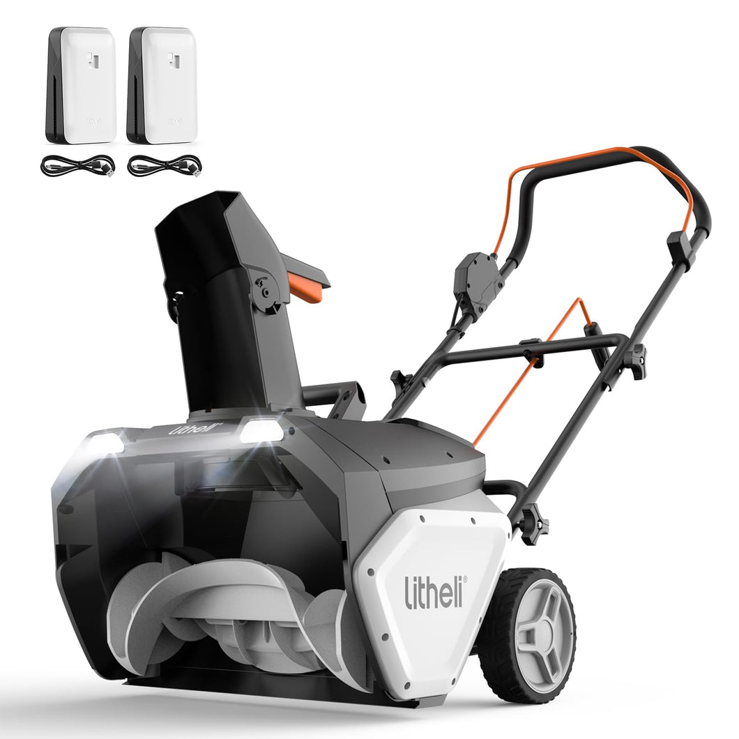 Litheli 2X20V Cordless Snow Blower, 20 Inch Snow Thrower with 4.0Ah Battery, Electric Snow Blowers with LED Spotlight and Brushless Motor for Walkways and Driveways