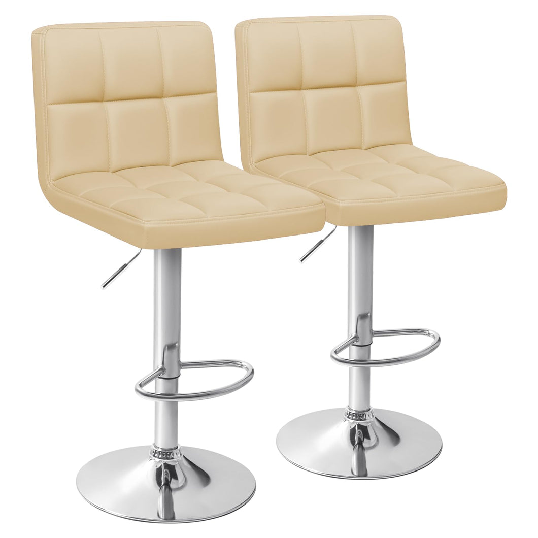 Homall Bar Stools Modern PU Leather Adjustable Swivel Barstools, Armless Hydraulic Kitchen Counter Bar Stool Extra Height Square Island Barstool with Back Set of 2 (Leather, Beige)