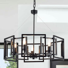 Load image into Gallery viewer, MhyTogn Industrial Style Chandelier, with Matt Black Finish Geometric Shade Pendant Lighting Fixture for Dining Room Living Room Kitchen Island Bedroom 5-Light
