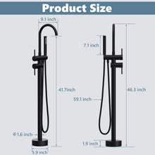 Load image into Gallery viewer, GIMILI Floor Mount Bathtub Faucet Freestanding Tub Filler Standing High Flow Shower Faucets Shower Mixer Taps, Swivel Gooseneck Spout with Cylinder Handheld Matte Black
