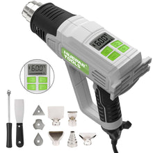 Load image into Gallery viewer, Huepar Tools Heat Gun 10 Accessories Hot Air Gun with LCD Digital Display, 122℉-1112℉(50℃-600℃) Temperature &amp; Air Flow Adjustable, 12.5A, Overload Protection for Crafts, Shrinking PVC, Stripping Paint
