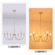 Load image into Gallery viewer, Rviezza French Country Chandelier, 6-Light Antique White Farmhouse Chandelier for Dining Room Lighting Fixtures Hanging, Candle Hanging Pendant Lights for Kitchen Living Room Bedroom Foyer
