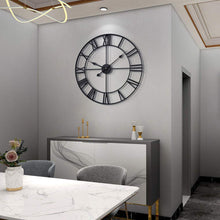 Load image into Gallery viewer, LEIKE Large Wall Clock, Silent, Non-Ticking Metal Wall Clock, Round Modern Wall Decor for Living Room, Bedroom Kitchen and Outdoor, 16-Inch (40cm, Black Roman Number)

