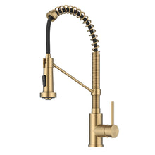 Load image into Gallery viewer, KRAUS Bolden Commercial Style 2-Function Single Handle Pull Down Kitchen Faucet in Spot-Free Brushed Brass, KPF-1610BB
