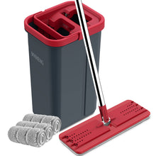 Load image into Gallery viewer, BOSHENG Hands-Free Mop and Bucket Set with 3 Washable Pads, Wet/Dry Floor Cleaning System, Red/Black
