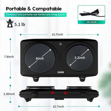 Load image into Gallery viewer, CUKOR Double Cast Iron 2 Burner, 1800W Countertop Burner, Dual Electric Stove Burners, Portable Double Burner for Cooking
