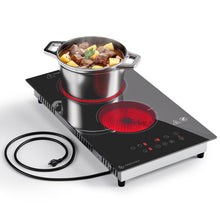 Load image into Gallery viewer, AMZCHEF 2-Burner-Electric-Cooktop-Electric-Stove, 12 inch Plug in Stove Top 110V-120V, 2 Burner Hot Plate with 1800W &amp; 9 Power Levels, Residual Heat Indicator, Over-Temperature Protection
