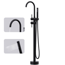 Load image into Gallery viewer, GIMILI Floor Mount Bathtub Faucet Freestanding Tub Filler Standing High Flow Shower Faucets Shower Mixer Taps, Swivel Gooseneck Spout with Cylinder Handheld Matte Black
