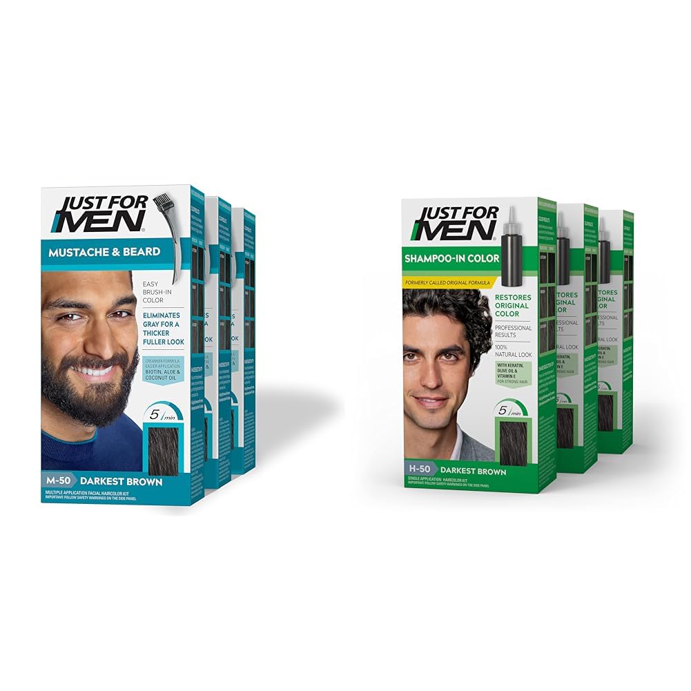 Just For Men Mustache & Beard, Beard Dye for Men with Brush Included for Easy Application & Shampoo-In Color (Formerly Original Formula), Mens Hair Color
