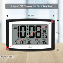 Load image into Gallery viewer, WallarGe Atomic Clock with Indoor Temperature and Humidity, 12.5 Inch Self-Setting Digital Wall Clock or Desk Clock, Battery Operated Digital Clock Large Display for Seniors, Auto DST
