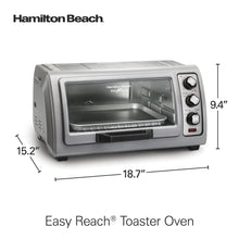 Load image into Gallery viewer, Hamilton Beach 6 Slice Countertop Toaster Oven With Easy Reach Roll-Top Door, Bake, Broil &amp; Toast Functions, Auto Shutoff, Silver (31127D)
