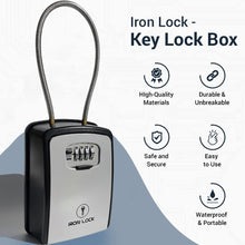 Load image into Gallery viewer, Iron Lock® XXL Key Lock Box Portable and Wall Mounted with Removable Cable Shackle Waterproof Indoor Outdoor 4 Digit Combination with Resettable Code with A B Switch Extra Large Key Lockbox Outside
