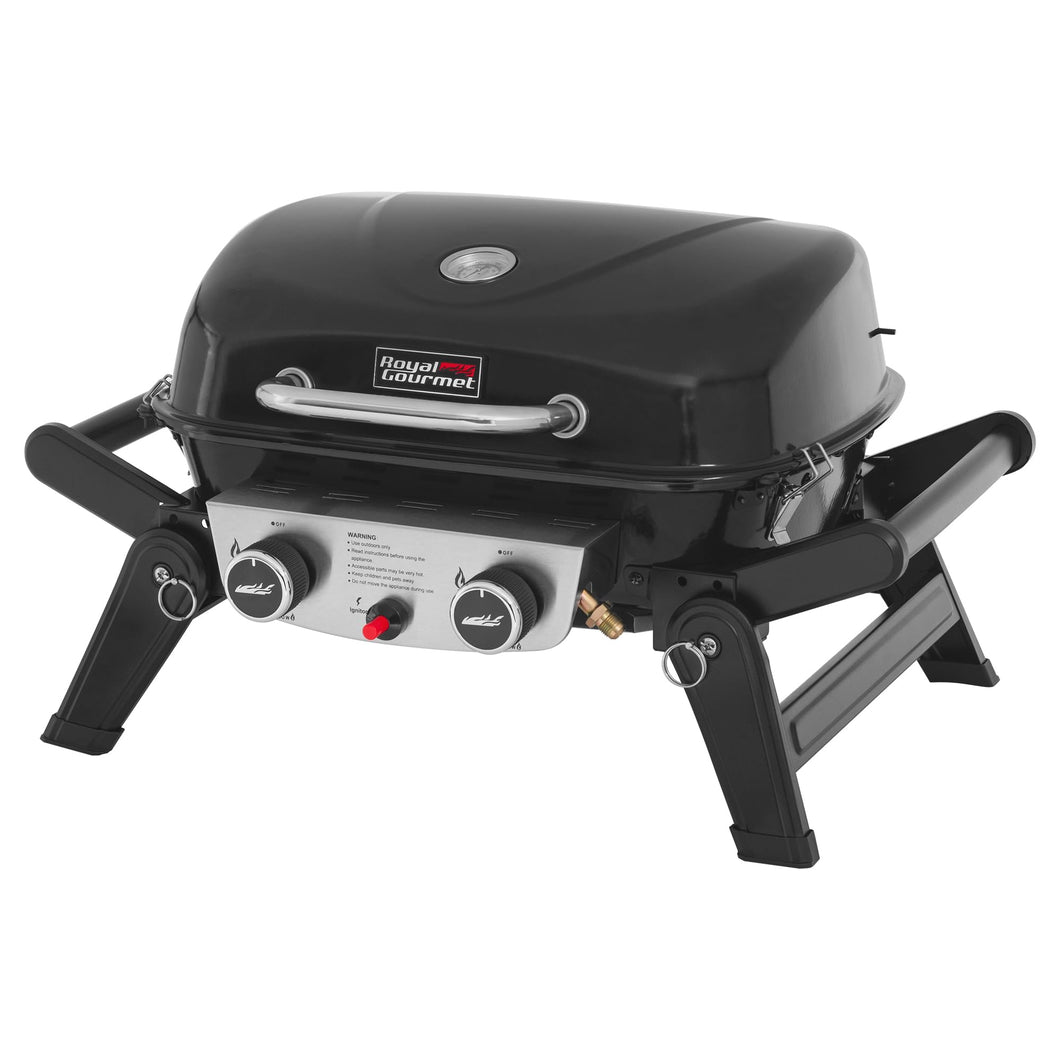 Royal Gourmet GT2005 2-Burner Portable Propane Gas Grill with Foldable Side Tables & Foldable Support Legs, Tabletop Gas Grill with Warming Rack for for Outdoor Cooking & Grilling, Black