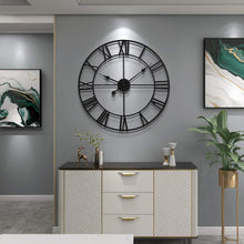 Load image into Gallery viewer, LEIKE Large Wall Clock, Silent, Non-Ticking Metal Wall Clock, Round Modern Wall Decor for Living Room, Bedroom Kitchen and Outdoor, 16-Inch (40cm, Black Roman Number)
