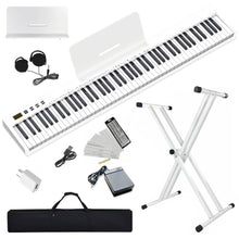 Load image into Gallery viewer, NikoMaku Piano Keyboard 88 Keys Semi-weighted Compact Portable Digital Piano Set for Beginners with Stand, Carrying Case, Sustain Pedal, Headphones, SWAN-S White

