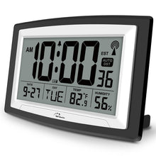 Load image into Gallery viewer, WallarGe Atomic Clock with Indoor Temperature and Humidity, 12.5 Inch Self-Setting Digital Wall Clock or Desk Clock, Battery Operated Digital Clock Large Display for Seniors, Auto DST

