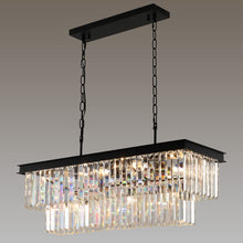 Load image into Gallery viewer, Weesalife Crystal Chandeliers for Dining Room 11-Light Black Modern Chandelier Rectangle Contemporary Pendant Light Fixture for Kitchen Island Bar L33.5 Inch
