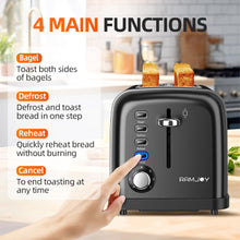 Load image into Gallery viewer, RAMJOY Black Toaster 2 Slice, Extra Wide Slot Toaster for Bagels, Bread, Waffles, 7 Shade Settings, 4 Main Functions, Removable Crumb Tray, 900 Watts Toasters, Black Stainless Steel
