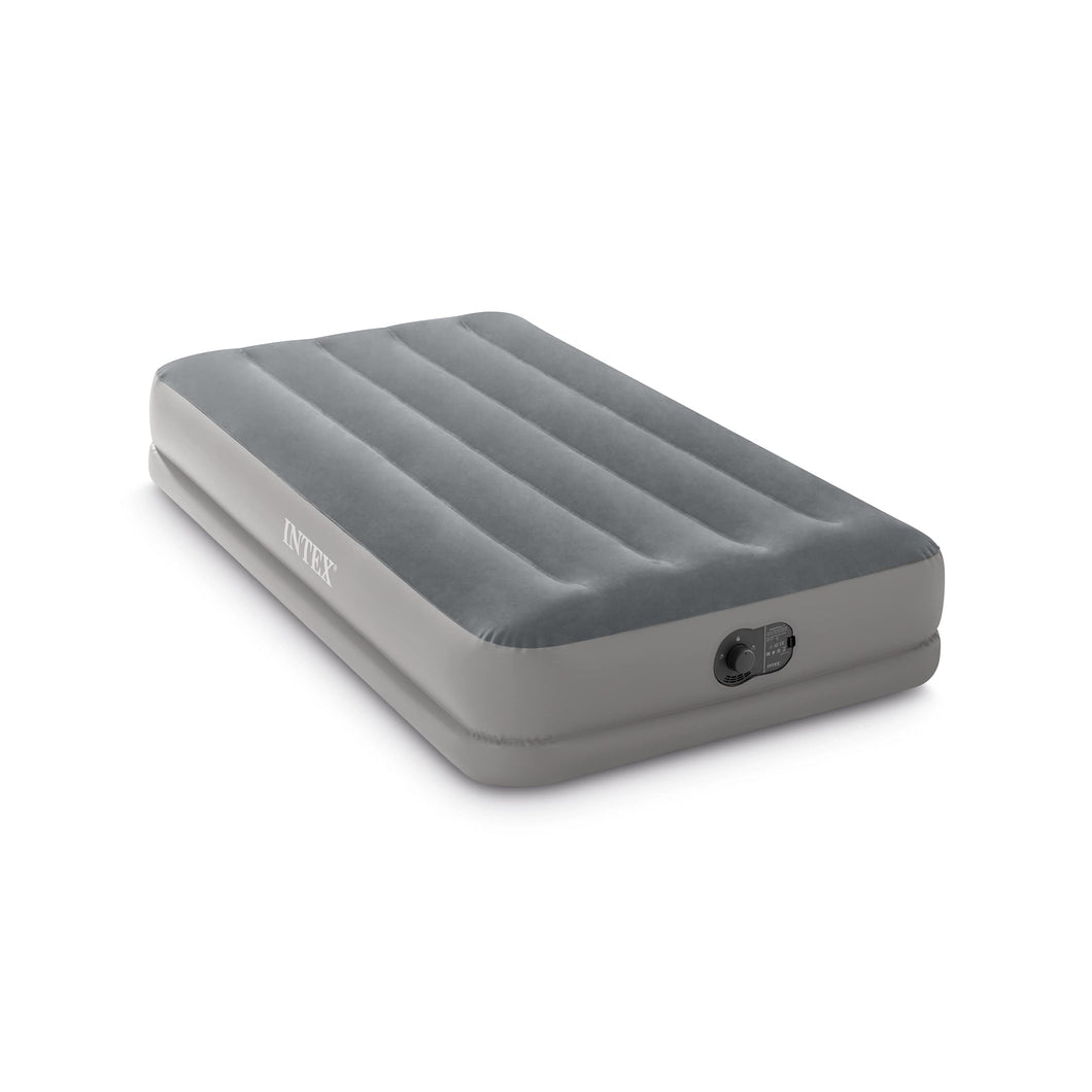 Intex 64112E Dura-Beam Standard Prestige Air Mattress: Fiber-Tech – Twin Size – Built-in USB Electric Pump – 12in Bed Height – 300lb Weight Capacity