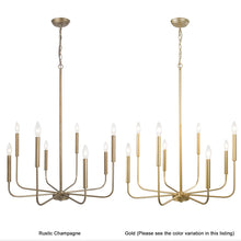 Load image into Gallery viewer, LALUZ Antique Gold Chandelier, Modern Farmhouse Light Fixture for Dining Room, Bedroom, Foyer, Living Room, Kitchen Island, Entryway (Upgraded Version, 2 Types of Height 8 Arms)
