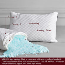 Load image into Gallery viewer, NTCOCO 2 Pillows, Shredded Memory Foam Bed Pillows for Sleeping, with Washable Removable Cooling Hypoallergenic Sleep Pillow for Back and Side Sleeper, Queen (2-Pack)
