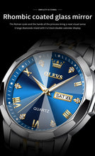 Load image into Gallery viewer, OLEVS Watch for Men Diamond Business Dress Analog Quartz Stainless Steel Waterproof Luminous Date Two Tone Luxury Casual Wrist Watch Blue
