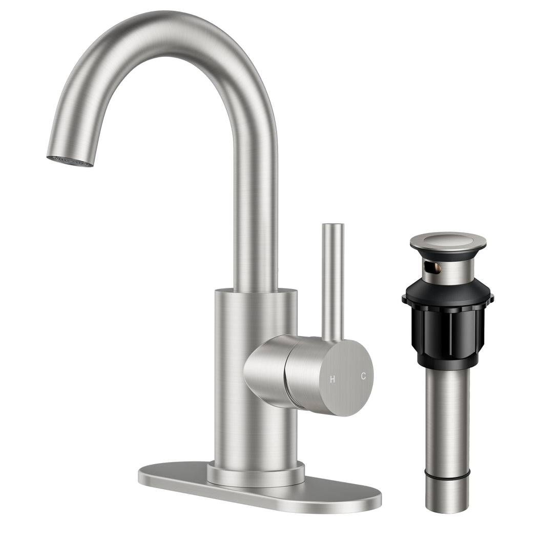 FORIOUS Wet Bar Sink Faucet Single Hole Bathroom Faucet, Brushed Nickel Bathroom Faucet 1 or 3 Hole, Bathroom Sink Faucet with 360° Swivel Spout, Single Handle Bathroom Faucet Small Kitchen Bar Faucet